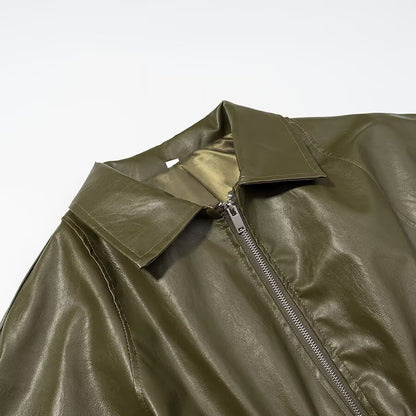 Street Elastic Waistband Faux Leather Jacket | Tajstylo