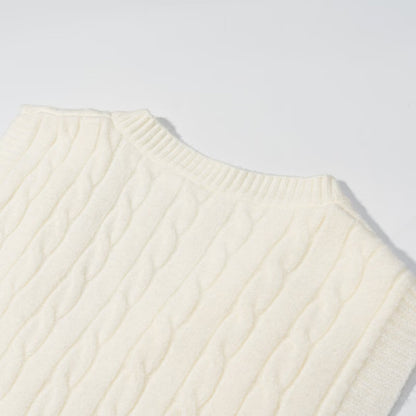 V-Neck Cable Knit Sleeveless Vest | Tajstylo