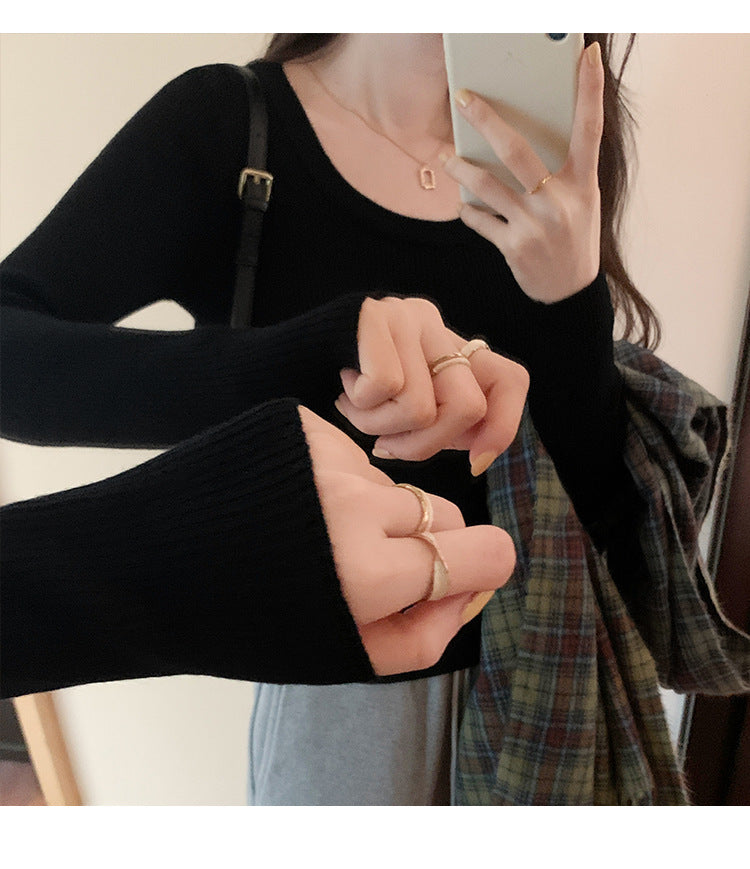 U Neck Long Sleeve Pullover Top | Tajstylo