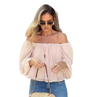 Woman wearing One Shoulder Chiffon Top in an office setting