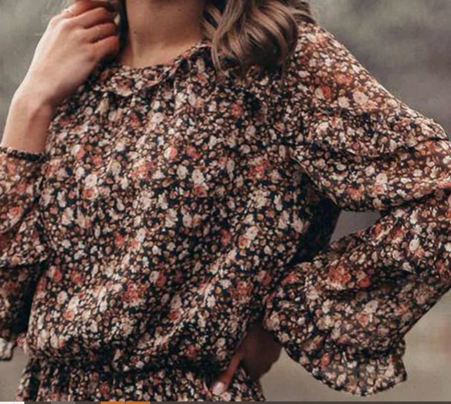 Floral Print Ruffle Sleeve Midi Dress | Tajstylo