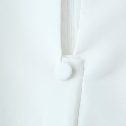 White Stand Collar Waist Cinching Dress | Tajstylo