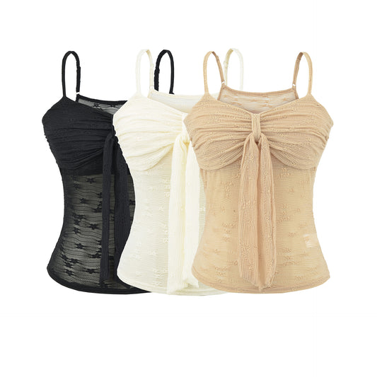 Mesh Embroidered Bow Strapless Crop Top | Tajstylo