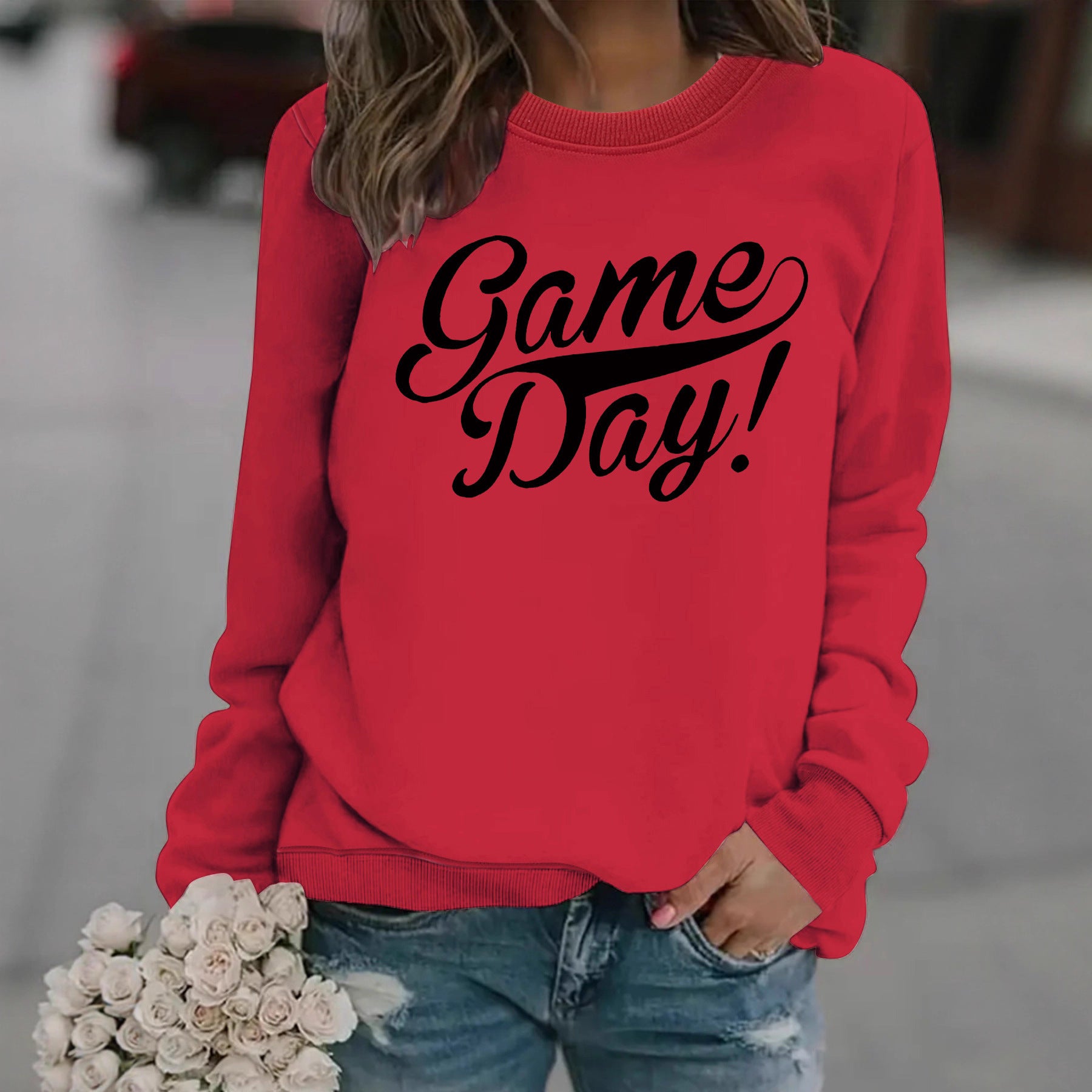 Woman wearing Round Neck Hoodie for Women in a casual setting