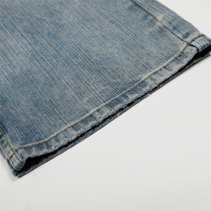 Woman wearing Washed White Denim Straight Leg Pants in a casual setting