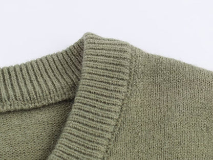 Round Neck Long Sleeved Knitted Cardigan Jacket | Tajstylo