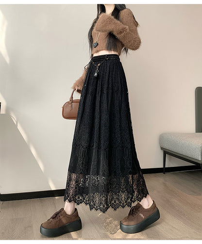 Woman wearing Lace Midi Skirt in a stylish setting
