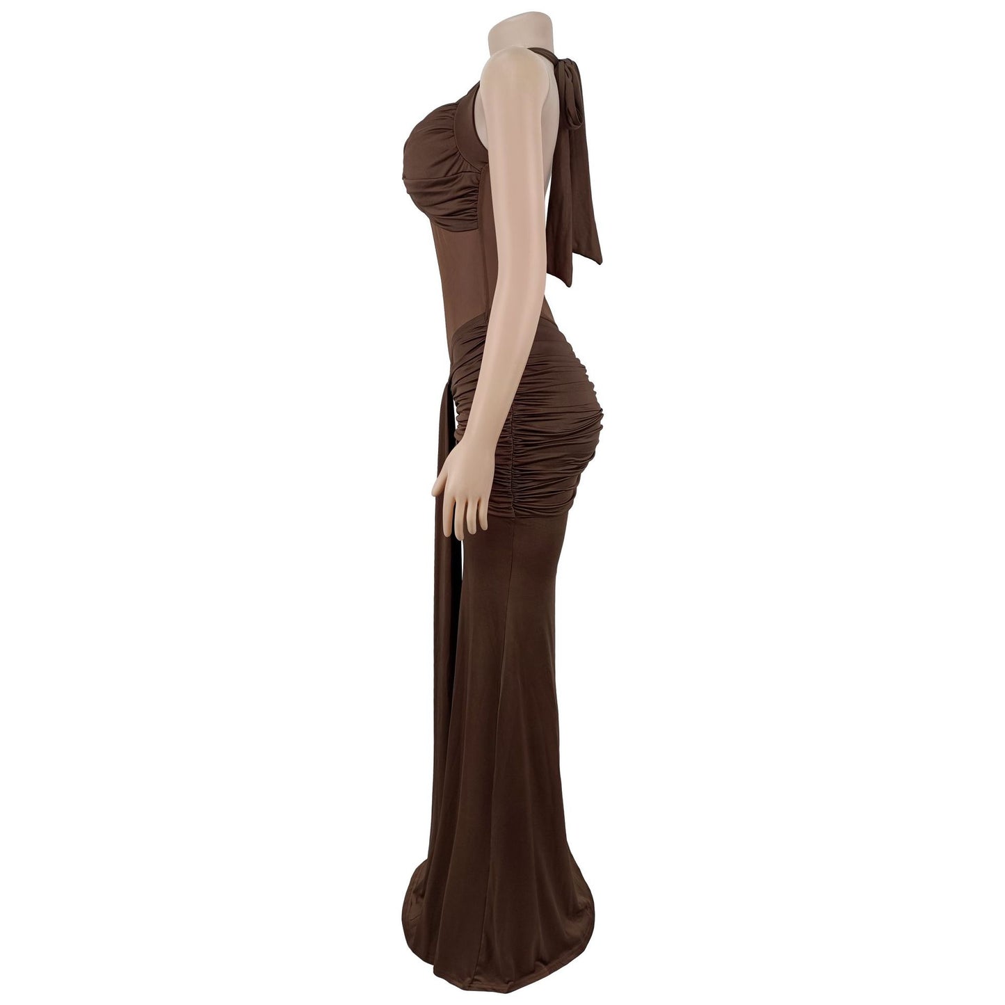 Sheer Mesh Halter Tie-Back Bodycon Dress | Tajstylo