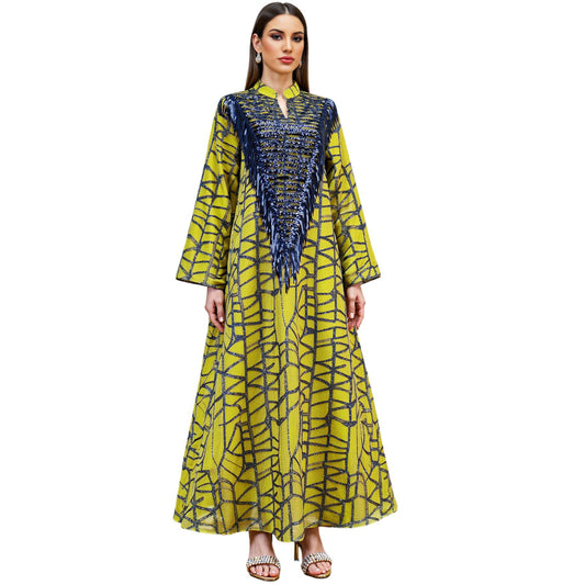 Sequined Tassel Embroidered Long Dress | Tajstylo