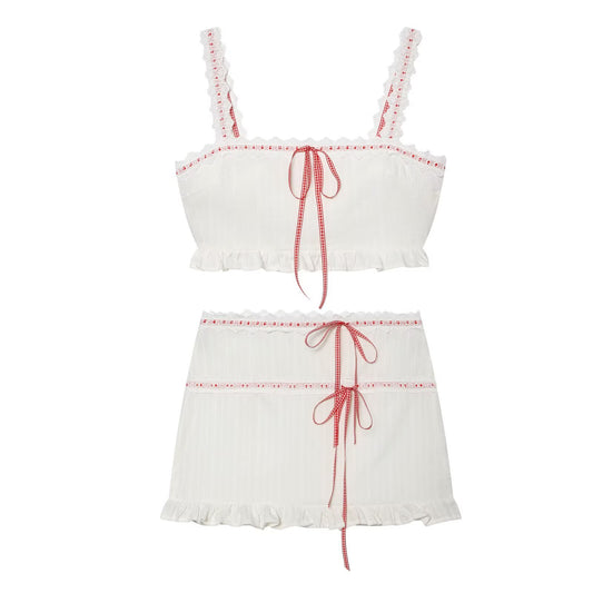 Jacquard Lace Cami Top and Half Skirt | Tajstylo