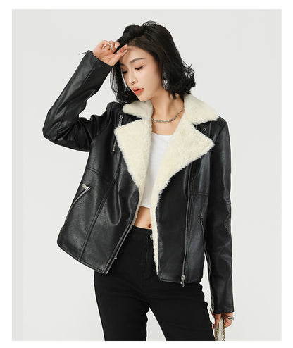Thick Faux Leather Coat Jacket for Winter | Tajstylo