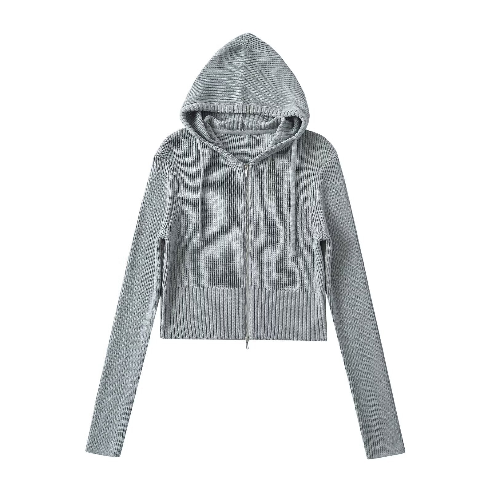 Woman wearing Hooded Half-Zip Slim Fit Sweater in a stylish office setting