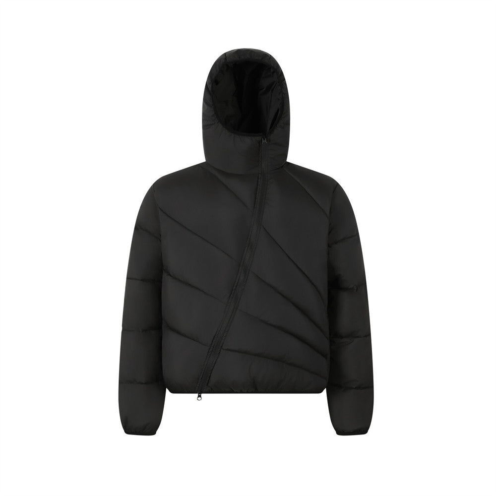 Woman wearing Hooded Loose Fit Thick Down Jacket in a winter setting