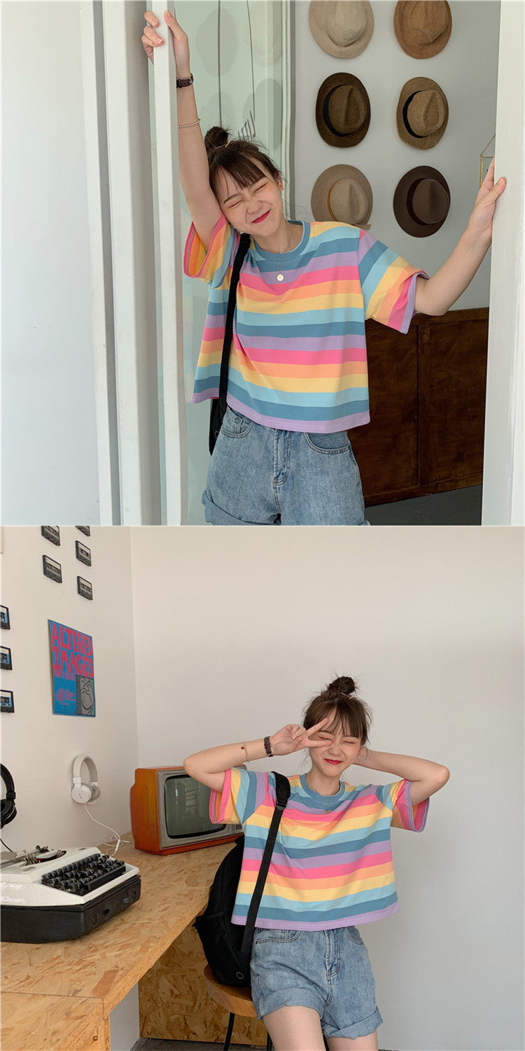 Rainbow Stripe Loose T Shirt | Tajstylo