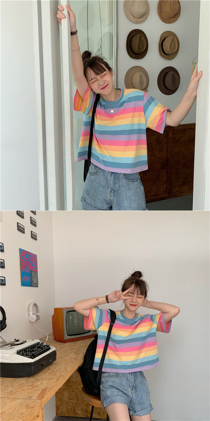 Rainbow Stripe Loose T Shirt | Tajstylo
