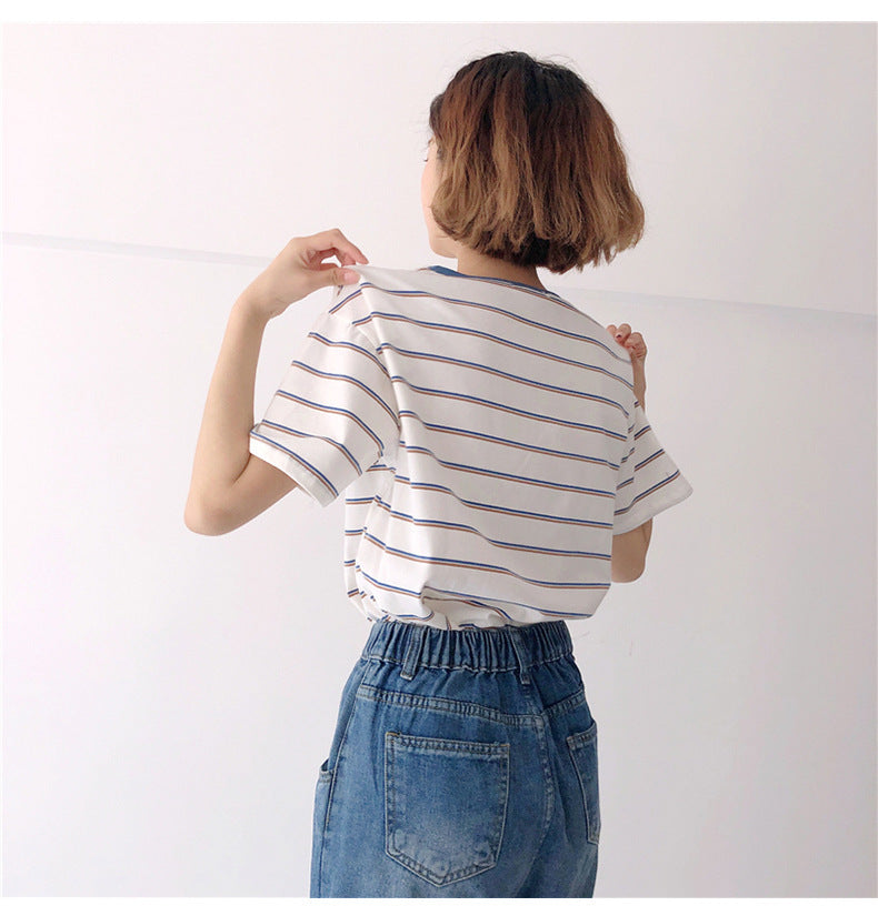Academy Style Loose Fit Striped T-Shirt | Tajstylo