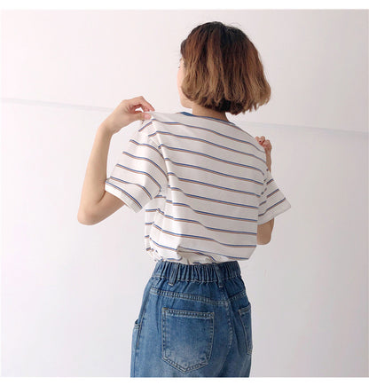 Academy Style Loose Fit Striped T-Shirt | Tajstylo