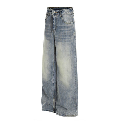 Washed White Denim Straight Leg Pants | Tajstylo