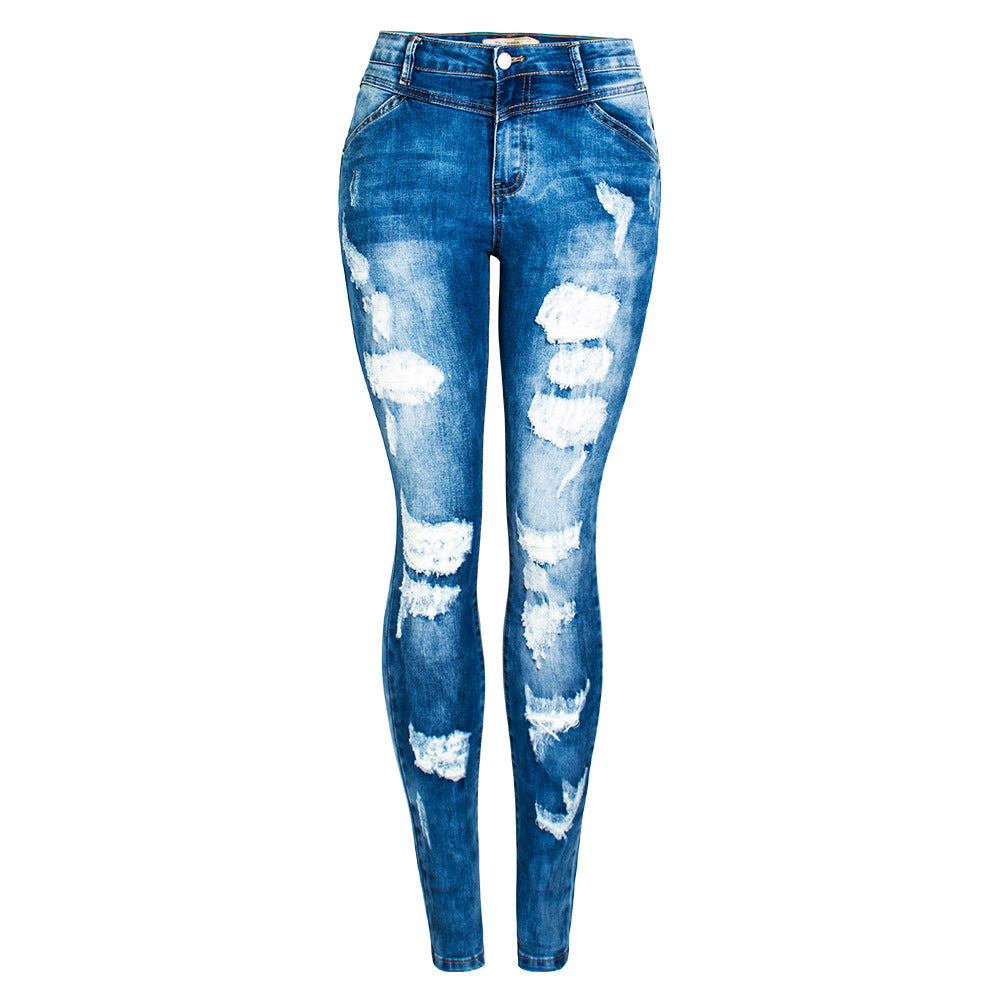 Woman wearing Trend Distressed Women's Denim Jeans in an urban setting