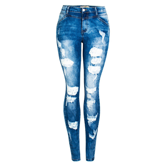 Woman wearing Trend Distressed Women's Denim Jeans in an urban setting