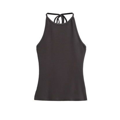 Woman wearing Backless Camisole Vest in a sunny outdoor setting