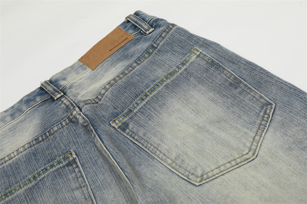 Washed White Denim Straight Leg Pants | Tajstylo