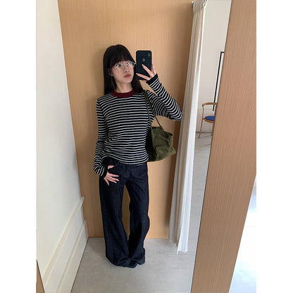 Woman wearing Low Waist Flared Denim Jeans in a casual setting