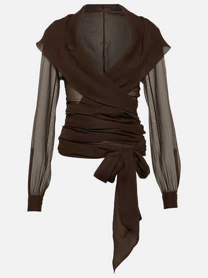 Solid Sheer Mesh Slimming Hooded Shirt | Tajstylo