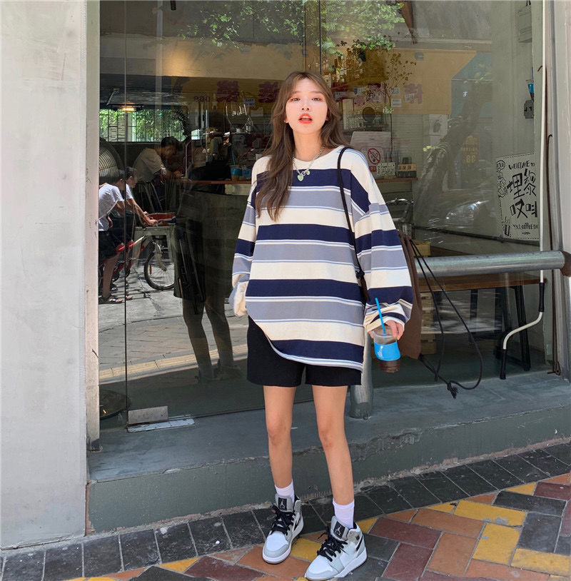 Casual Loose Stripe Long Sleeve T-Shirt | Tajstylo