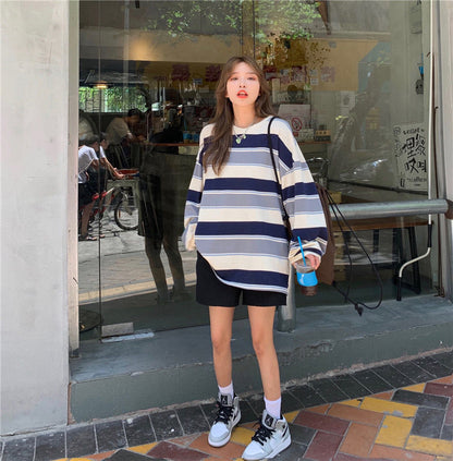 Casual Loose Stripe Long Sleeve T-Shirt | Tajstylo