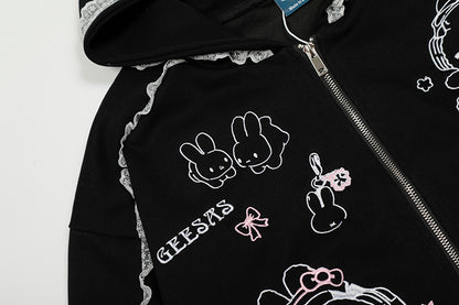 Lace Spliced Hooded Sweatshirt | Tajstylo