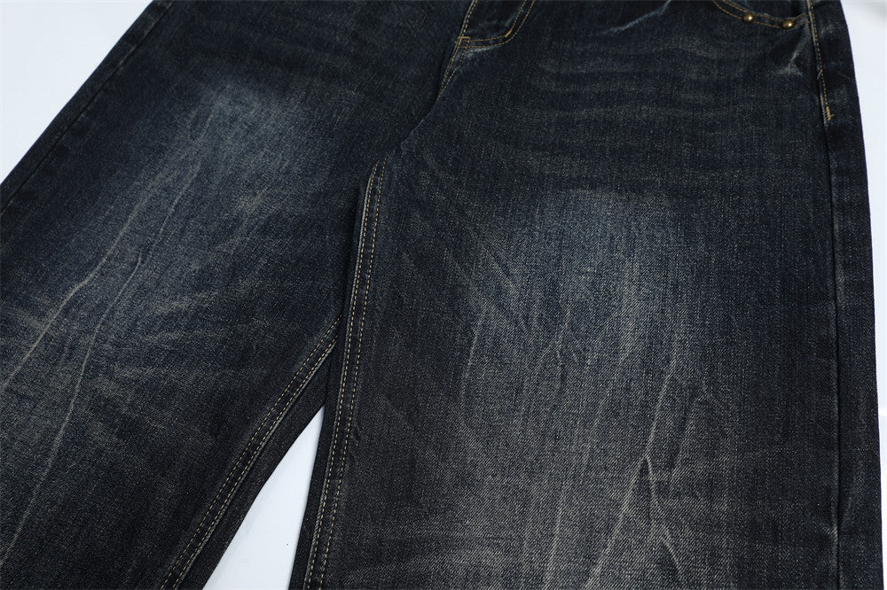 Black Denim Straight Leg Jeans | Tajstylo
