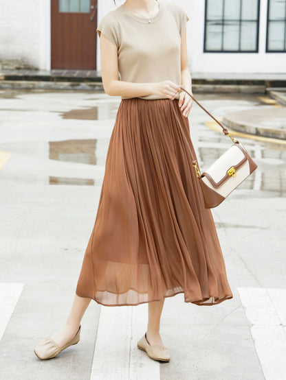 Woman wearing A-Line Skirt in a stylish urban setting