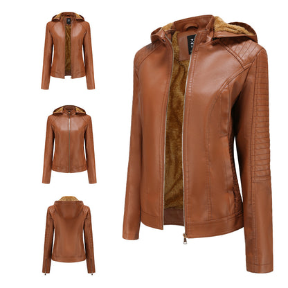 Woman wearing Hooded Long Sleeve Zip-Up Casual Jacket in a casual outdoor setting