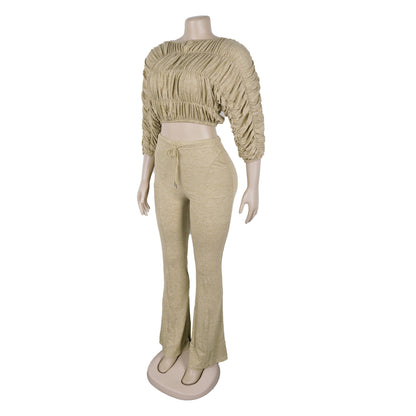 Flattering Two Piece Set with Crop Top and Flared Pants | Tajstylo