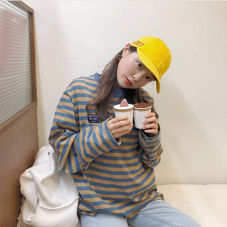 Chic Korean Style Stripe Long Sleeve Tee | Tajstylo