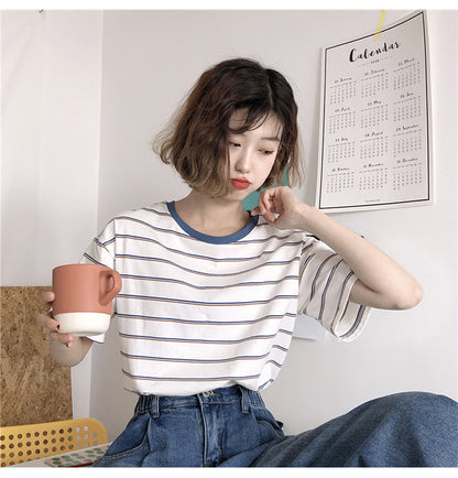 Academy Style Loose Fit Striped T-Shirt | Tajstylo