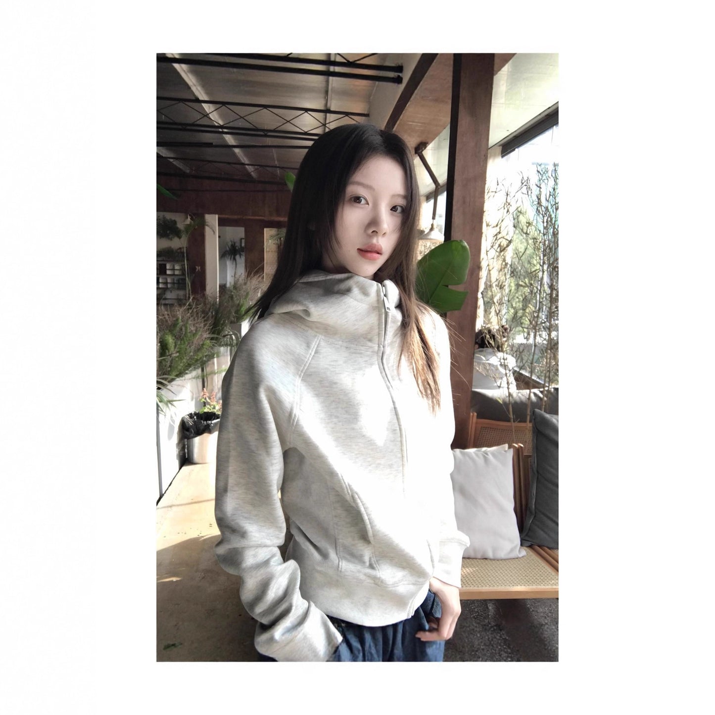 Woman wearing Hooded Sweatshirt for Women in a cozy outdoor setting