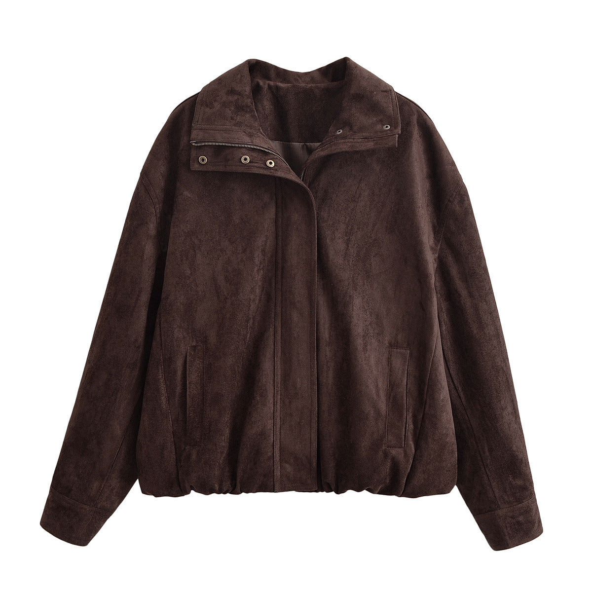 Woman wearing Women Suede Collar Jacket in autumn setting