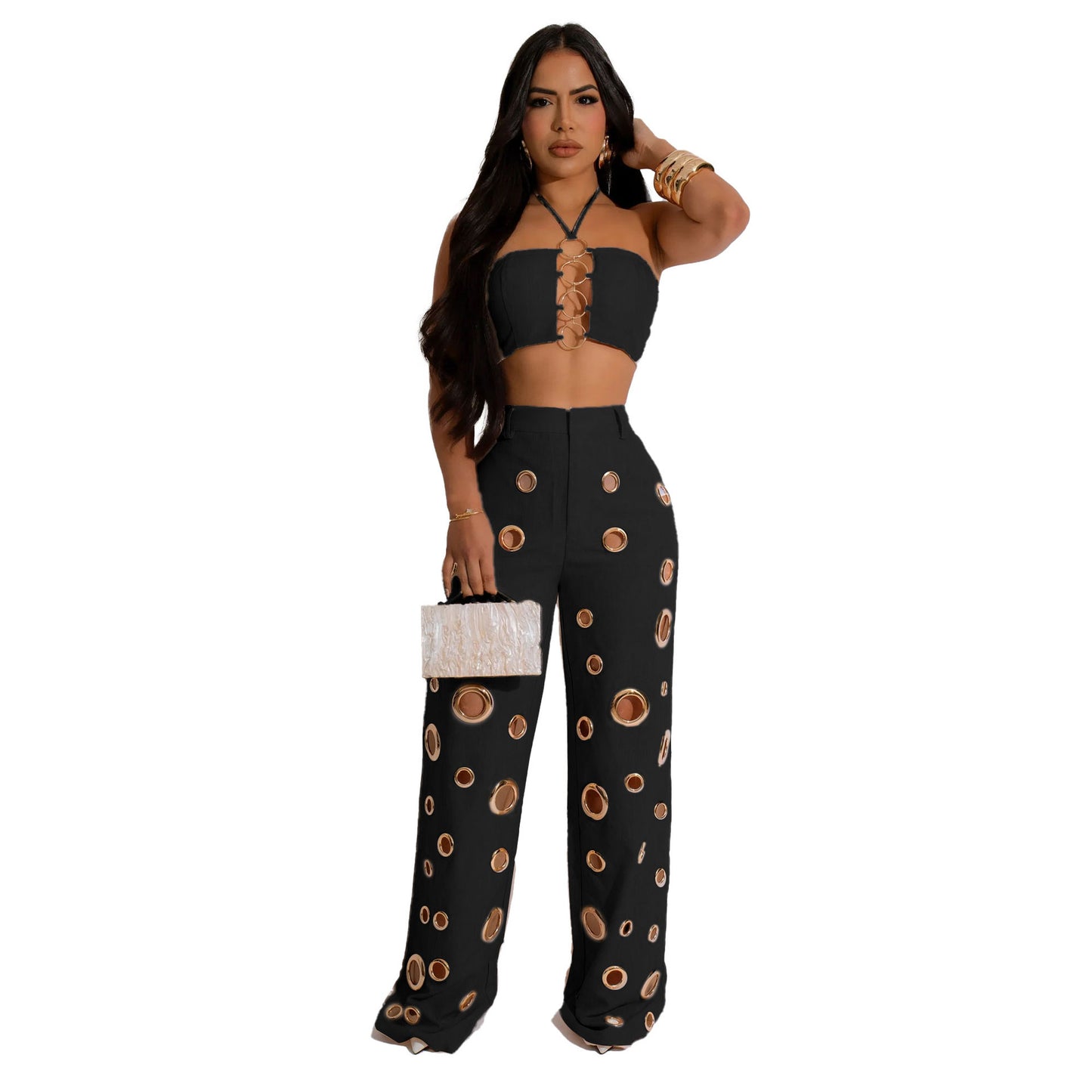Flattering Ripped Fitted Two-Piece Nightclub Outfit | Tajstylo