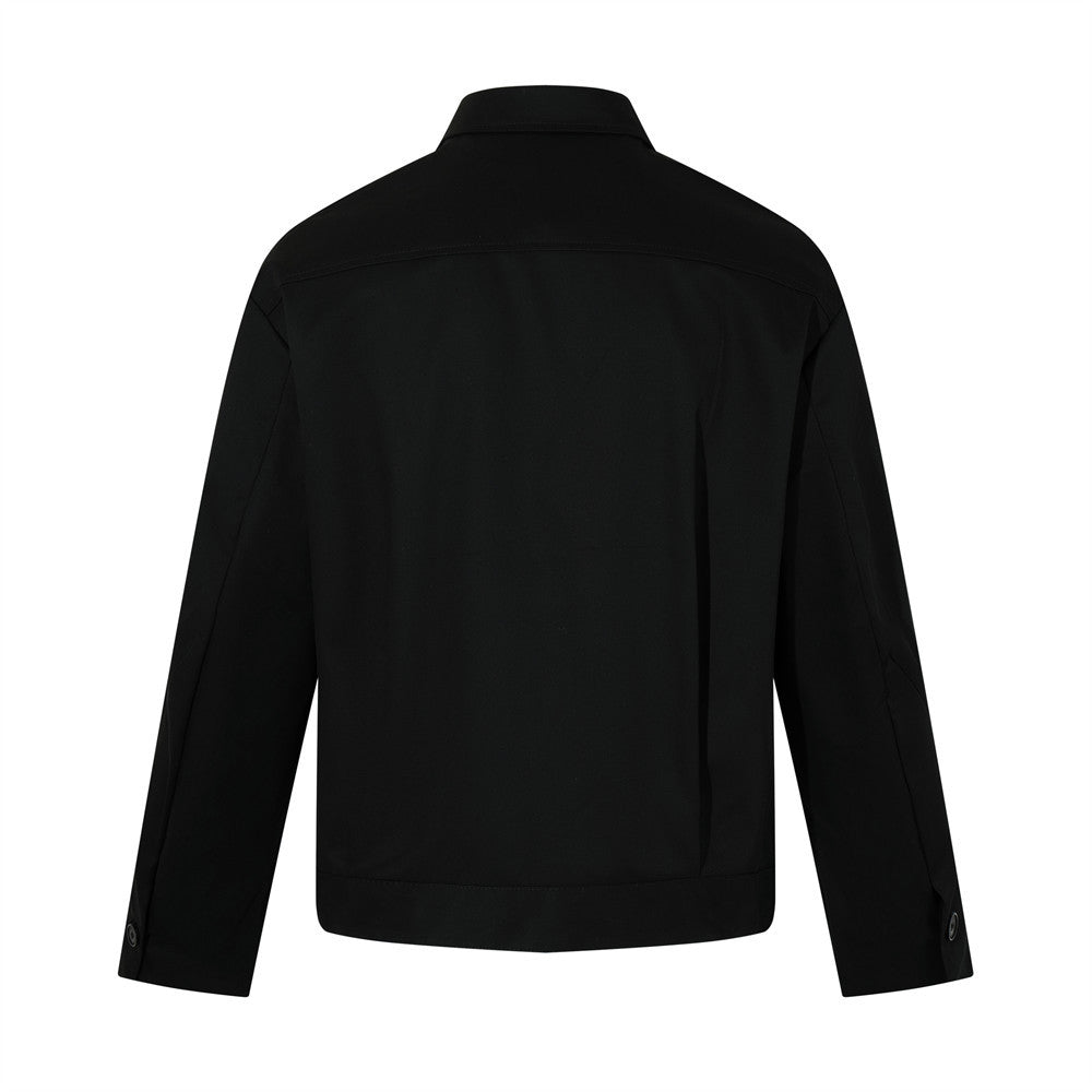 Woman wearing Solid Colour Flip Collar Double Zipper Casual Jacket in a casual urban setting