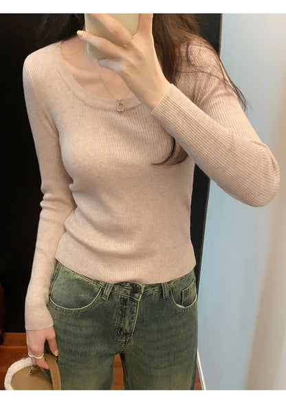 U Neck Long Sleeve Pullover Top | Tajstylo