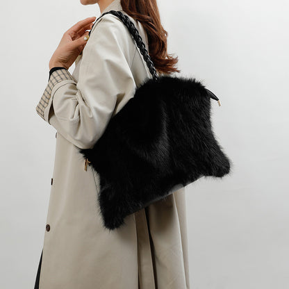 Women's Large Capacity Fleece Street Fashion Shoulder Crossbody Tote Bag – Detail View | TajStylo