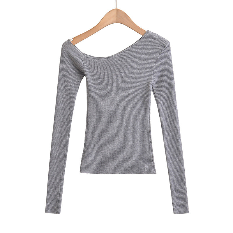 Slanted Shoulder Off Shoulder Slim Fit Top | Tajstylo