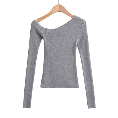 Slanted Shoulder Off Shoulder Slim Fit Top | Tajstylo