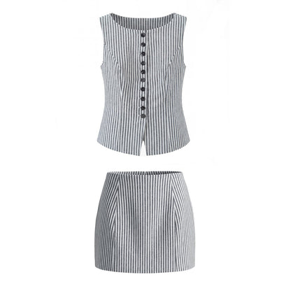 Sleeveless Vest and High Waist Skirt Set | Tajstylo