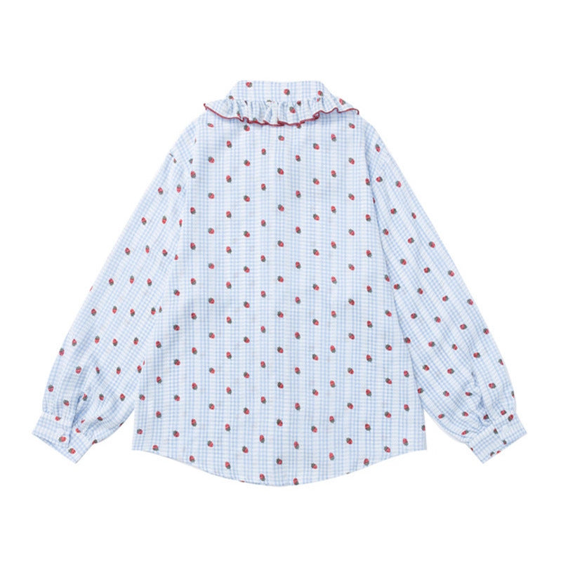 Woman wearing Loose Fit Peter Pan Collar Cotton Shirt in a casual setting