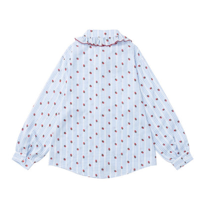 Woman wearing Loose Fit Peter Pan Collar Cotton Shirt in a casual setting
