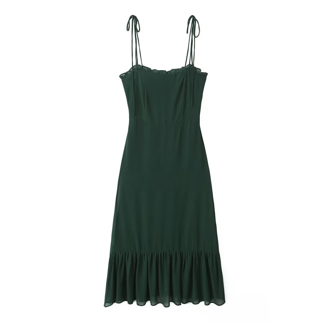 Dark Green Fitted Sleeveless Long Dress | Tajstylo