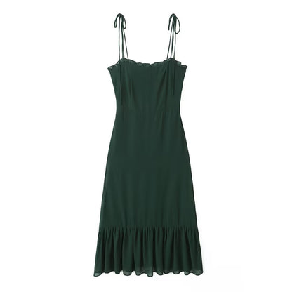 Dark Green Fitted Sleeveless Long Dress | Tajstylo